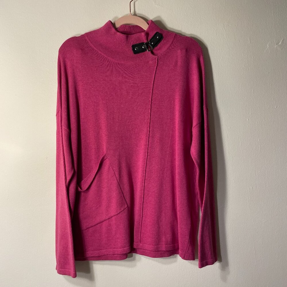 🔥 Marble Fashions | Fuchsia Cotton Knit Pullover Buckle Sweater Small NWT